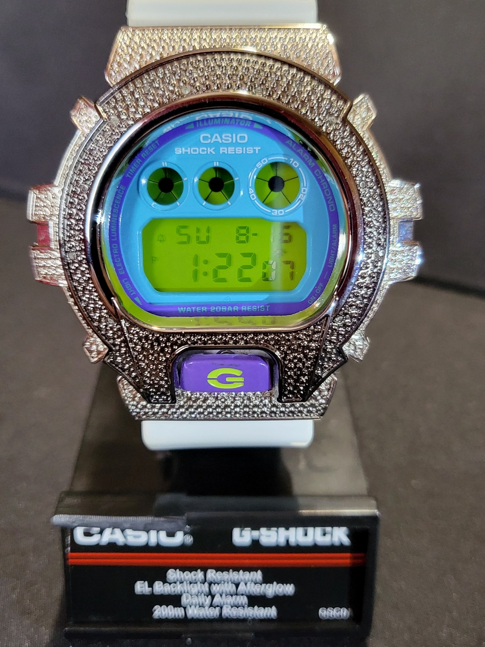 Casio G-Shock DW-6900CS Custom Bezel with White Band and Purple Accent